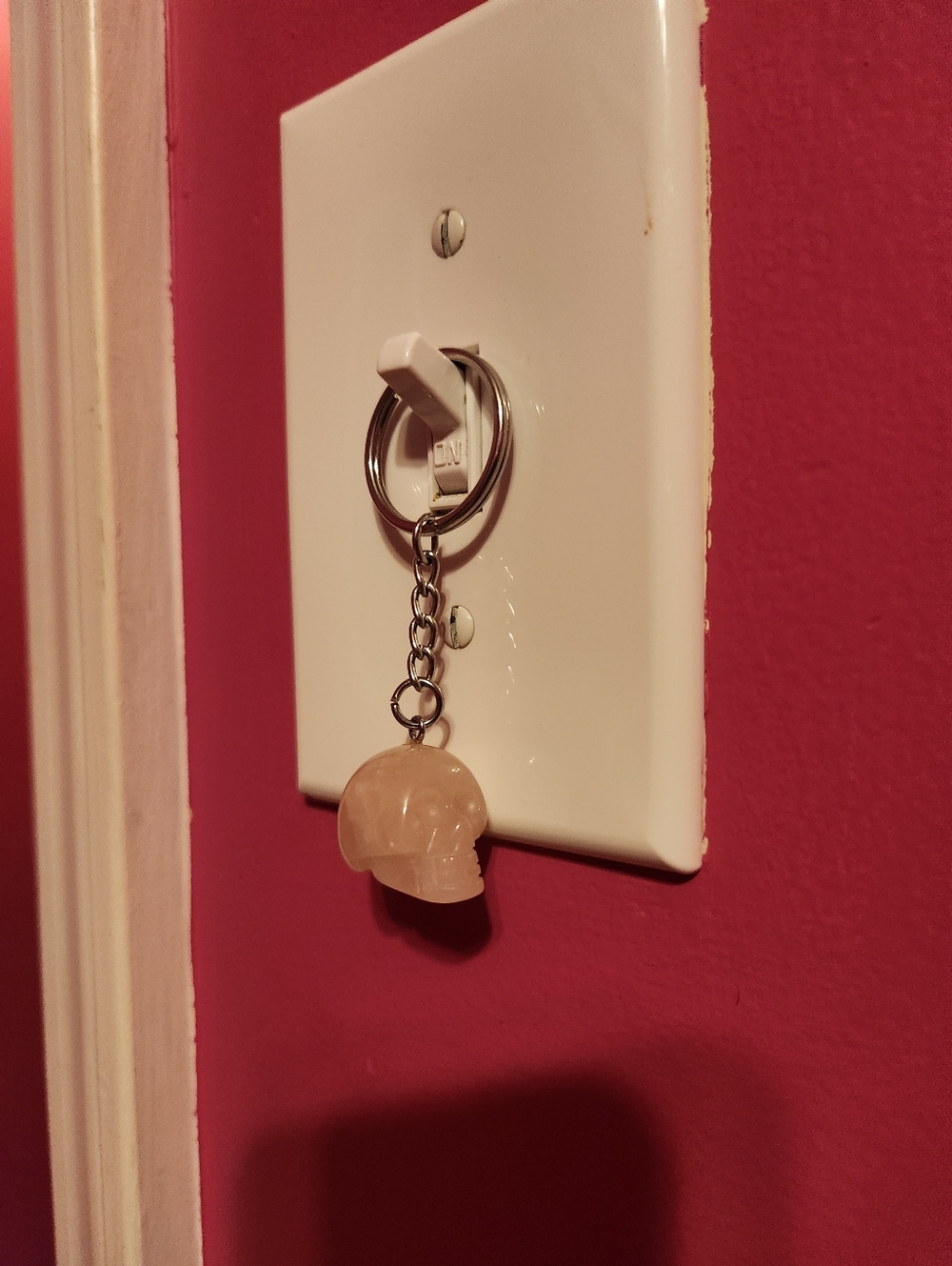 Rose Quartz Skull Keychain